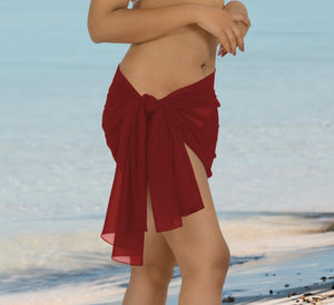 Maroon Solid Sheer Short Elegant And Lightweight Beach Wrap Sarong
