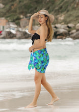 Cargar imagen en el visor de la galería, Blue Non-Sheer Allover Monstera Leaves Print Half Beach Wrap For Women