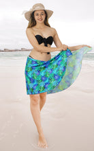 Cargar imagen en el visor de la galería, Blue Non-Sheer Allover Monstera Leaves Print Half Beach Wrap For Women