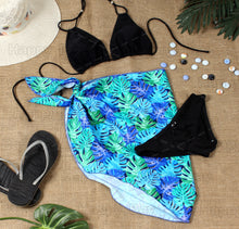 Cargar imagen en el visor de la galería, Blue Non-Sheer Allover Monstera Leaves Print Half Beach Wrap For Women