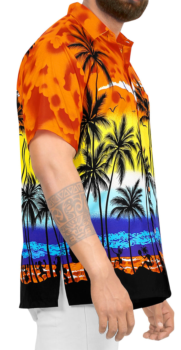 LA LEELA Men's Hawaiian Shirt - Casual Beach Shirt With Tropical Print, Red 3XL (Sea Shore Pattern) - View #9