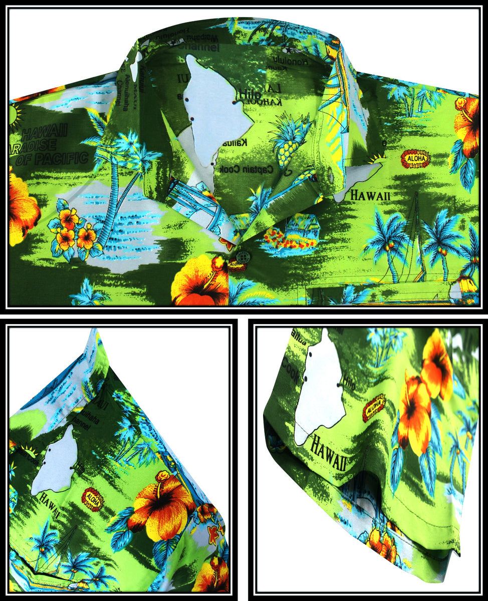 LA Leela Men's Hawaiian Shirt - Tropical Print, Front Pocket, Lightweight (Size L, Sea Green Dolphin)