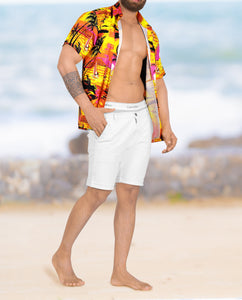LA LEELA Men's Casual Beach hawaiian Shirt Aloha Tropical Beach  front Pocket Short sleeve Orange