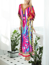 Load image into Gallery viewer, LA LEELA 2 Digital Women's Kaftan Kimono Summer Beachwear Cover up Dress v571