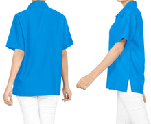 Load image into Gallery viewer, LA LEELA Women&#39;s Beach Casual Hawaiian Blouse Short Sleeve button Down Shirt Blue