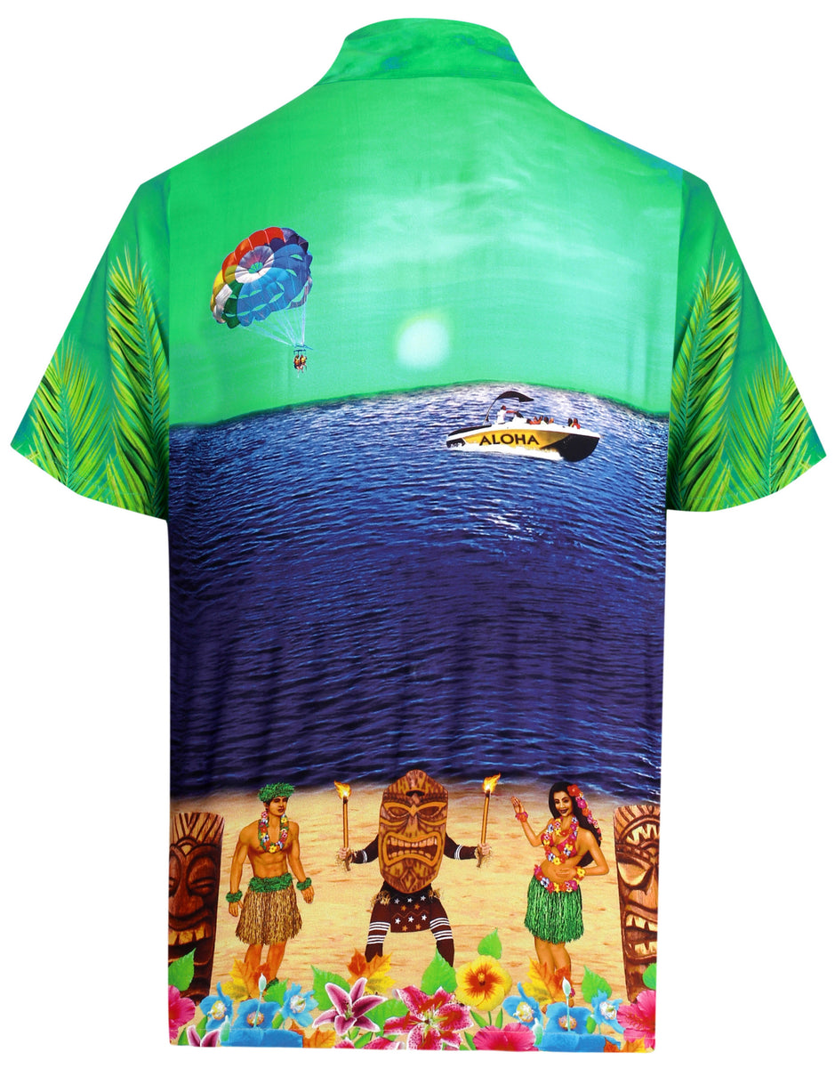 LA LEELA Men's Hawaiian Shirt - Tropical Aloha Shirt With Palm Tree Print, Azure Blue, Size M - View #5
