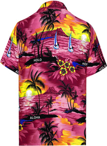LA LEELA Men's Pink Breast Cancer Shirt Breezy Surf Hawaiian Tropical Aloha Beach Short Sleeve Casual Shirt Pink_W33