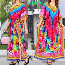 Load image into Gallery viewer, LA LEELA 2 Digital Women's Kaftan Kimono Summer Beachwear Cover up Dress o933