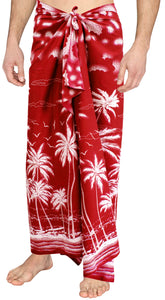 LA LEELA Soft Light Printed Surf Beach lounge Wrap Mens towel 72"X42" Red 3082 135639