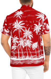 LA LEELA Men Casual Friday Beach hawaiian Shirt for Aloha Tropical Beach front Short sleeve Red