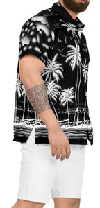 LA LEELA Men Casual Beach hawaiian Shirt for Aloha Tropical Beach front Short sleeve Black