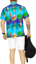 Load image into Gallery viewer, LA LEELA Men&#39;s Casual Beach hawaiian Shirt Aloha Christmas Santa front Pocket Short sleeve Blue_W580