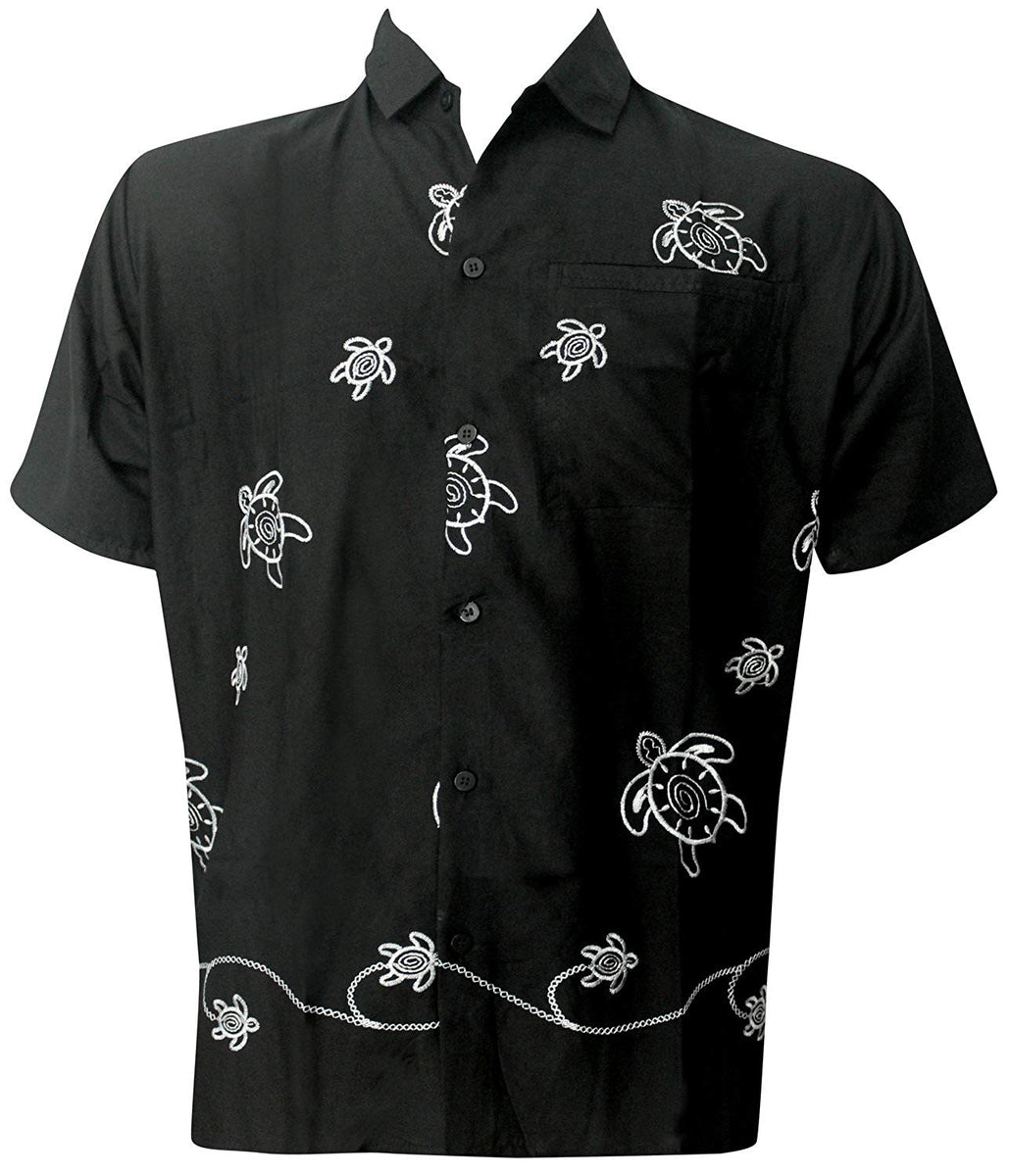 LA LEELA Men's Hawaiian Shirt - Exotic Beach Front Pocket Casual Shirt, Regular Fit, Teal Booze Print, Medium