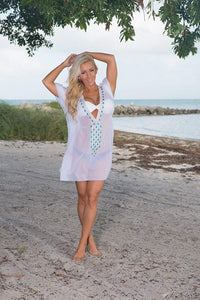 LA LEELA Coverup Beach Bikini wear Swimsuit Caftans Dress Women Embroidery