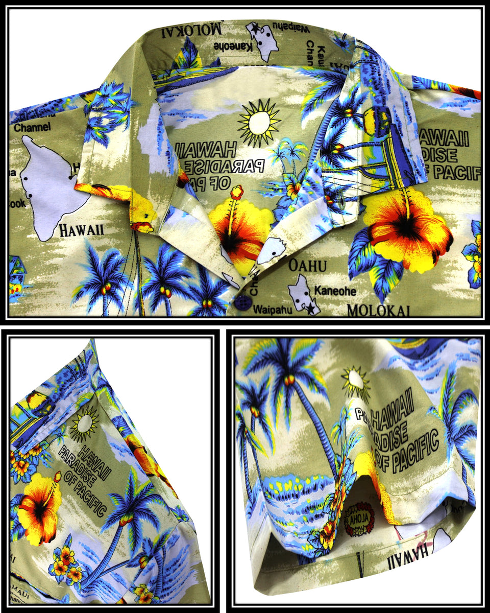 LA Leela Men's Aloha Hawaiian Shirt - Ivory With Hula Dancer Print, Lightweight Breathable Fabric, Size Medium - View #10