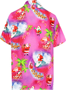 La Leela Men's 3D HD Santa Claus Christmas Beach Camp Short Sleeve Hawaiian Shirt - DRT231Pink