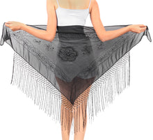 Load image into Gallery viewer, La Leela Women's Hawaiian Bikini Beach Wrap Sheer Sarong Swimming Bathing suit Beachwear Swim Dress Pareo Cover up Long 78"X42"  Black 912108