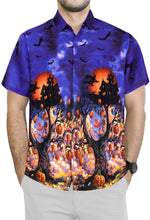 Load image into Gallery viewer, LA-LEELA-Men&#39;s-Camp-Hawaiian-Scary-Halloween-Party-Costume-Pumpkin-Witch-Shirt-Royal Blue_AA238