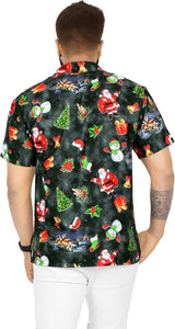 LA LEELA Men's Santa Claus Party Hawaiian Christmas Day 3D Shirts Black_AA332