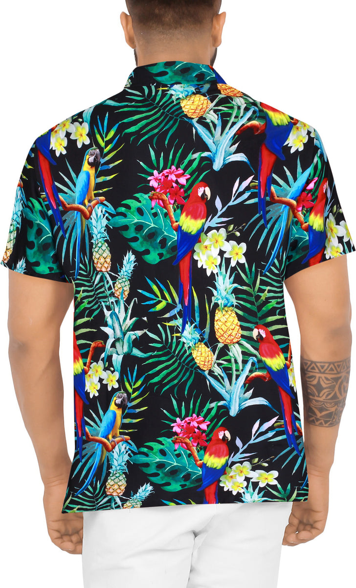 LA Leela Men's Hawaiian Shirt - Palm Island Print, Button Down Short Sleeve, Sizes XS-7XL