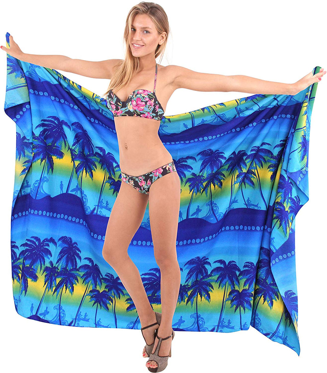 La Leela Women's Beach Sarong Cover Up - Digital Print, 78x39 Inches, Plus Size Friendly