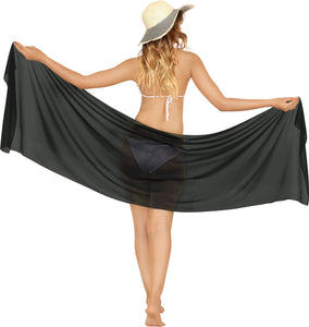 Black Solid Sheer Short Elegant And Lightweight Beach Wrap Sarong