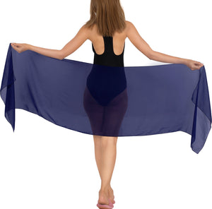 Navy Blue Solid Sheer Short Elegant And Lightweight Beach Wrap Sarong