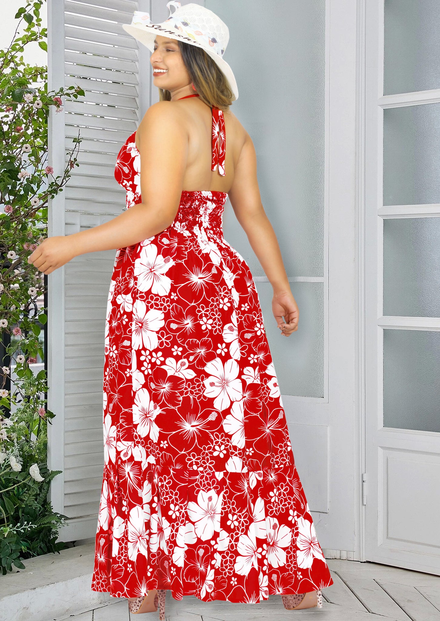 Scarlet Red Floral Print Halter Neck Long Dress For Women | Beach Hawaiian Shirts, Sarongs, Dresses, Caftans, Kaftans, Cardigans, Kimonos for Men & Women Scarlet Red Floral Print Halter Neck Long Dress For Women | Beach Hawaiian Shirts, Sarongs, Dresses, Caftans, Kaftans, Cardigans, Kimonos for Men & Women