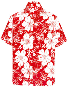 La Leela Men's Floral Hibiscus Allover  Shirt For Summer/Spring Red