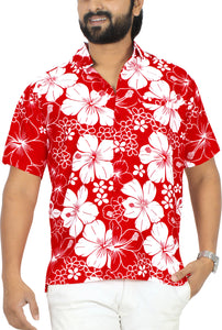 La Leela Men's Floral Hibiscus Allover  Shirt For Summer/Spring Red