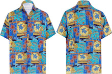 Load image into Gallery viewer, Allover Collage Mini Palm Tree Turtle and Dolphin Printed Hawaiian Beach Shirt For Men