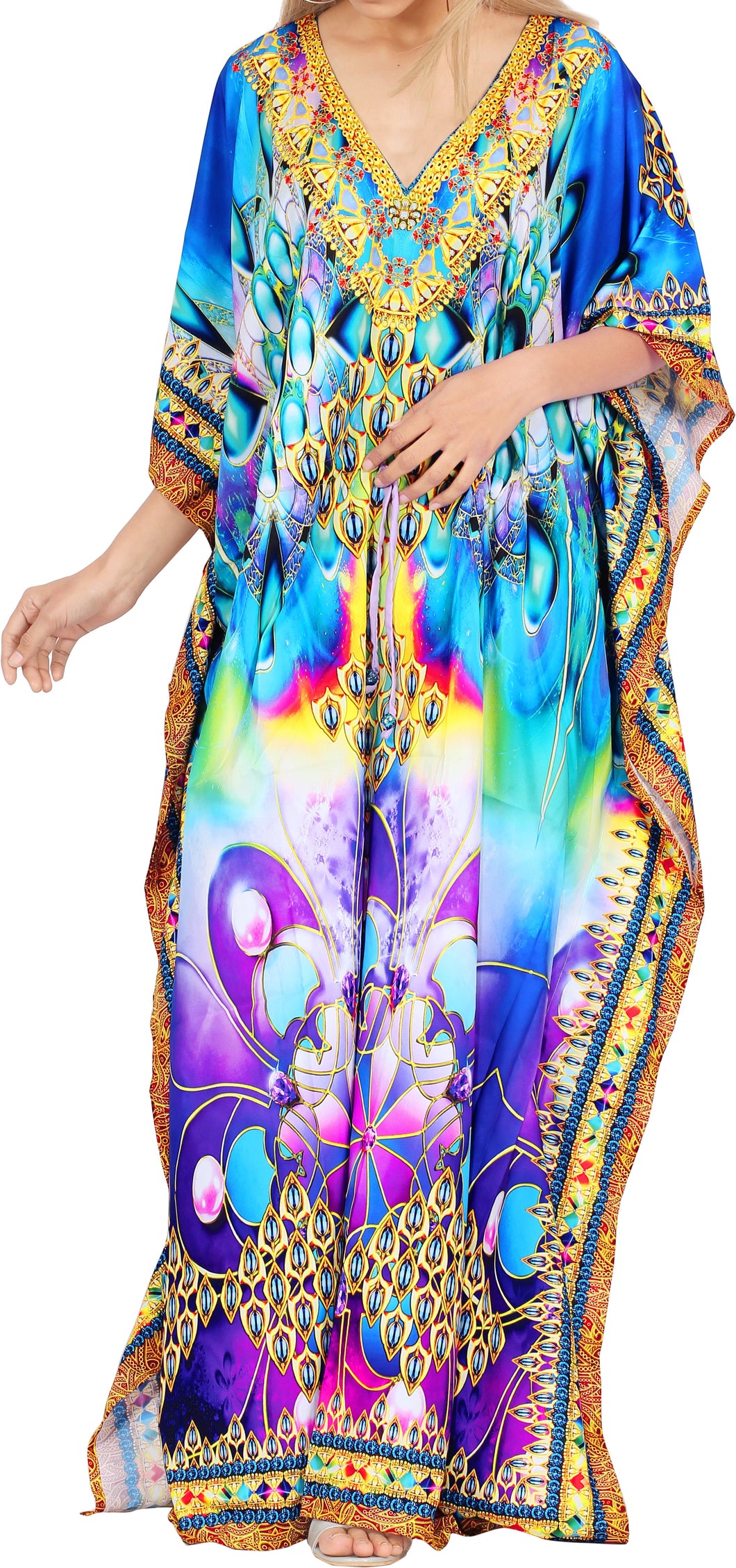 Radiant Reverie Long Multi Color Abstarct Printed Caftan For Women