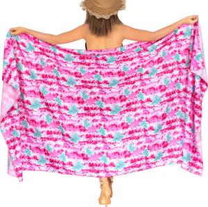 LA LEELA Soft Light Swimsuit Cover Up Tie Slit Sarong Printed 88"X42" Pink_3458 133763