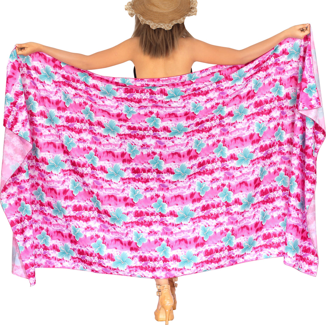 LA LEELA Soft Light Swimsuit Cover Up Tie Slit Sarong Printed 88