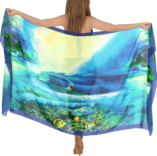 Ocean Harmony Sheer Sea View and Fishes Beach Wrap For Women