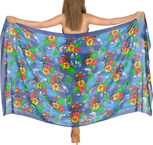 Allover Tropical Floral and Parrots Sheer Beach Wrap For Women