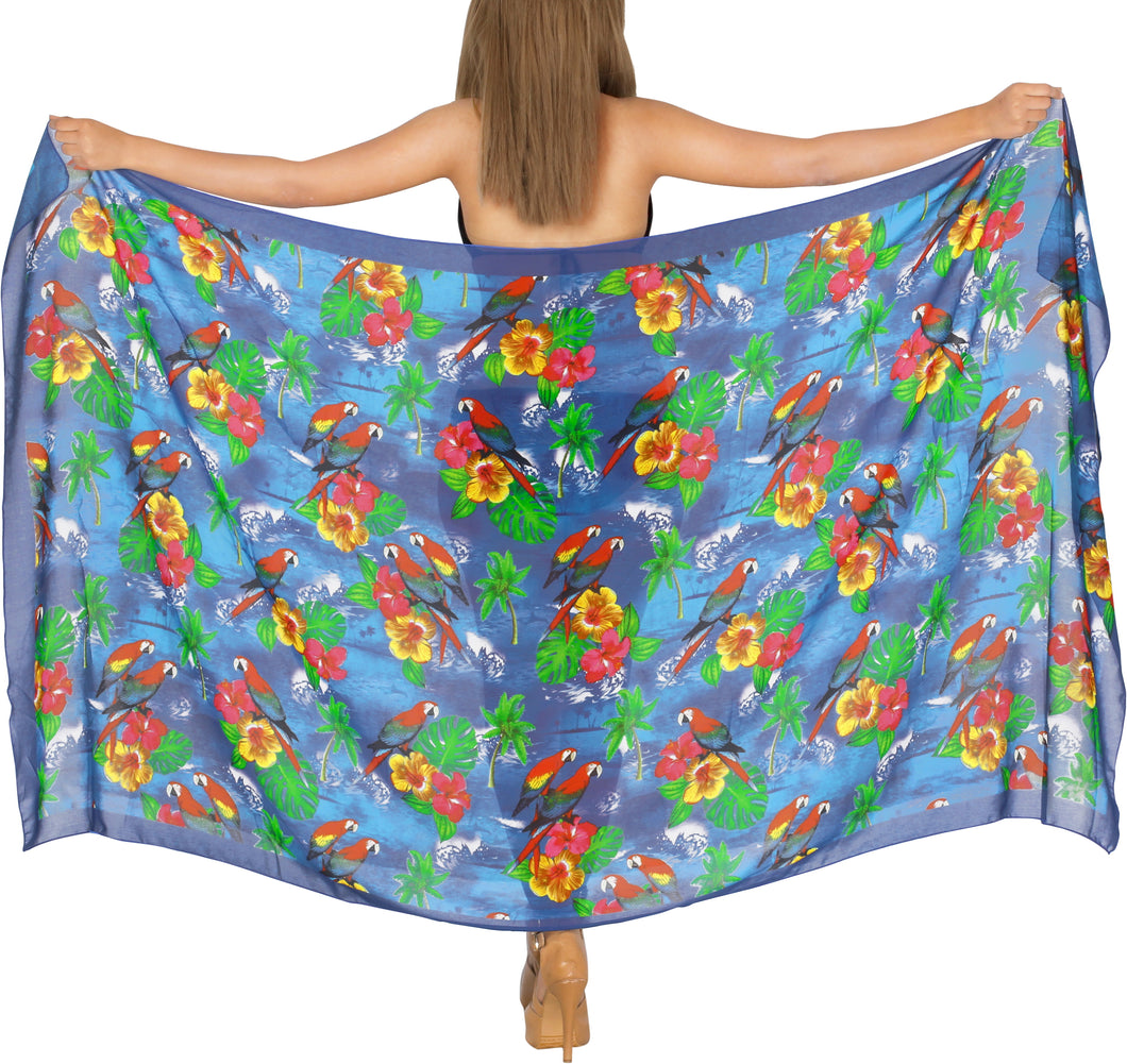 Allover Tropical Floral and Parrots Sheer Beach Wrap For Women