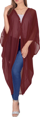LA LEELA Women Kimono Blouse Beach Swimsuit Cover up Solid OSFM 16-28W [XL- 4X] Maroon