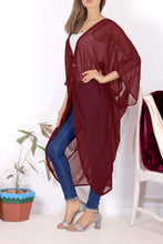 Load image into Gallery viewer, LA LEELA Women Kimono Blouse Beach Swimsuit Cover up Solid OSFM 16-28W [XL- 4X] Maroon