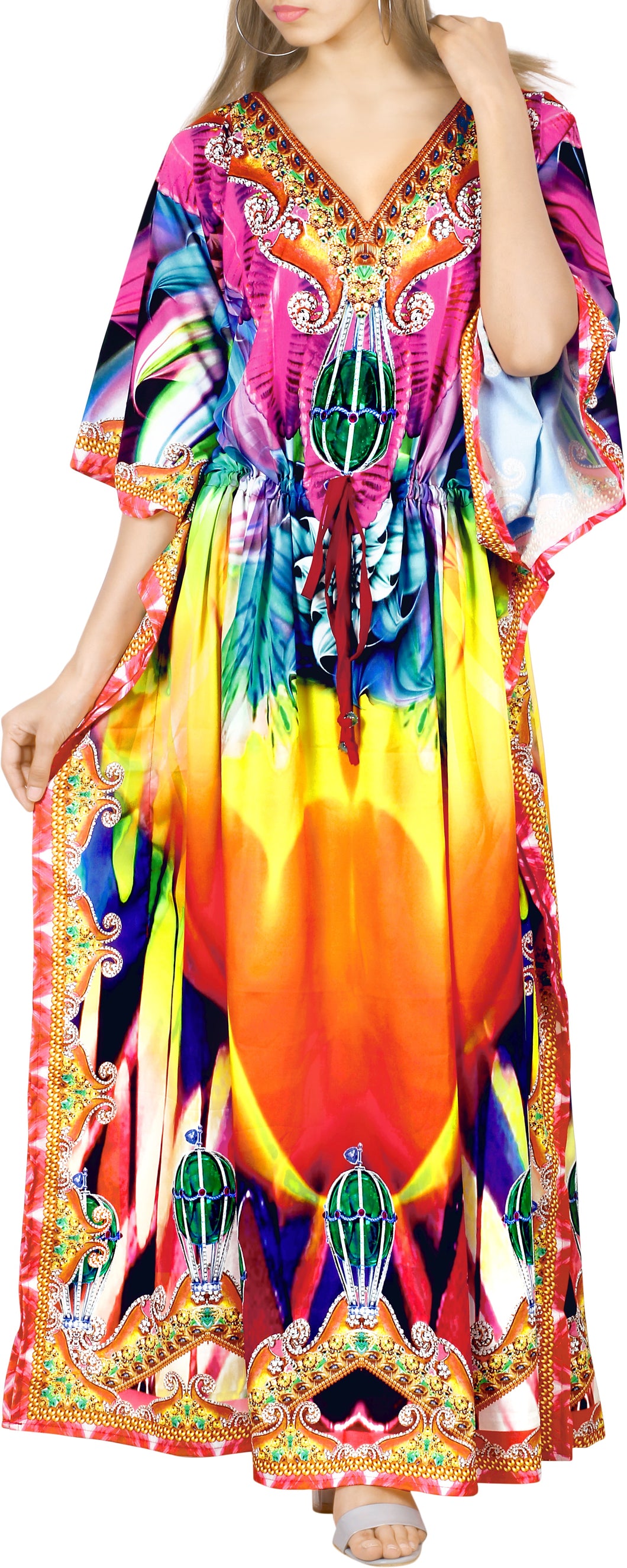 Vibrant Harmony Long Multi Color Abstract Printed Caftan For Women