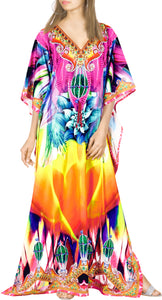 Vibrant Harmony Long Multi Color Abstract Printed Caftan For Women