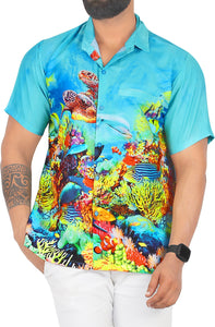 Blue Marine View Printed Short Sleave Hawaiian Beach Shirts For Men