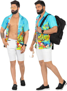 Blue Marine View Printed Short Sleave Hawaiian Beach Shirts For Men