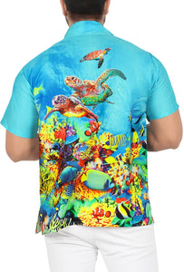Blue Marine View Printed Short Sleave Hawaiian Beach Shirts For Men