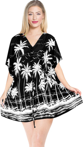 Black Tropical Palm Tree and Beach View Non-Sheer Beach Cover Up For Women
