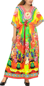 Rose Floral Long Multi Color Abstract Printed Caftan For Women