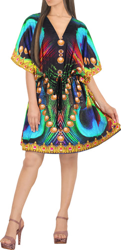 La Leela Women's Likre Peacock Feather Beach Cover Up Multicolor- One Size Fits The Most (3X-4X)
