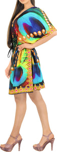 La Leela Women's Likre Peacock Feather Beach Cover Up Multicolor- One Size Fits The Most (3X-4X)