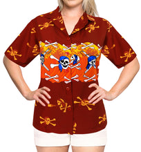 Load image into Gallery viewer, La Leela Women&#39;s Causal Halloween Skull Cross &amp; Pirates Printed Bright Red Shirt