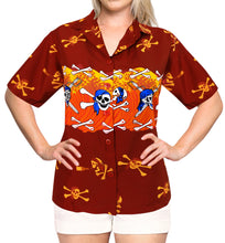 Load image into Gallery viewer, La Leela Women&#39;s Causal Halloween Skull Cross &amp; Pirates Printed Bright Red Shirt